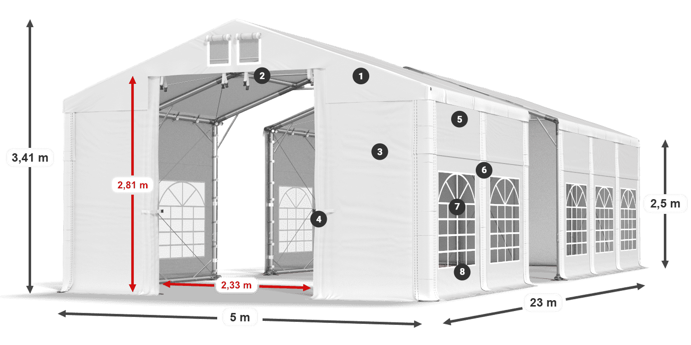 Tető: FR 620 PVC Falak: SD 500 PVC 2,5 m jelmagyarázat
