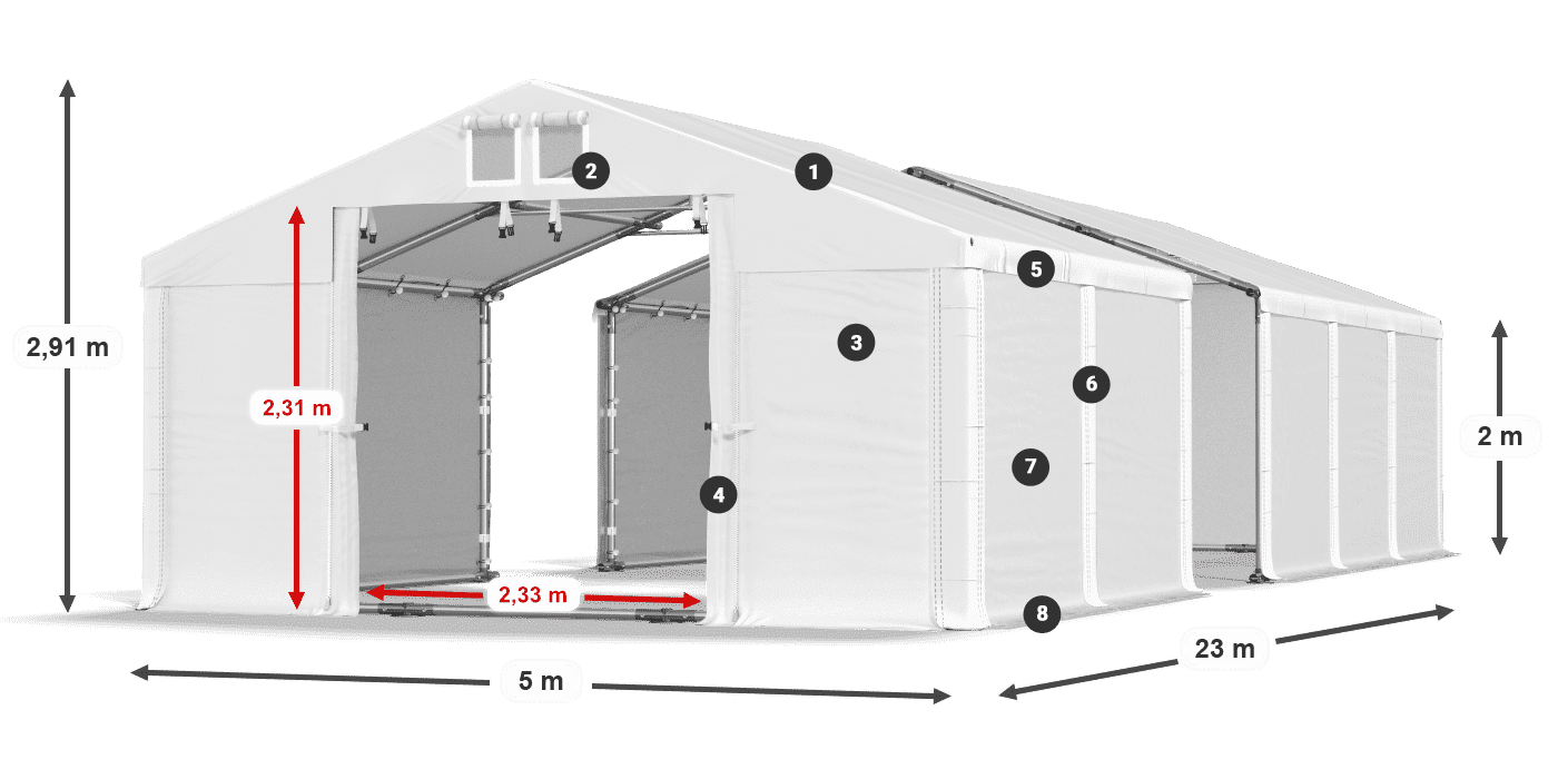 Tető: MS 580 PVC Falak: SD 500 PVC 2 m jelmagyarázat