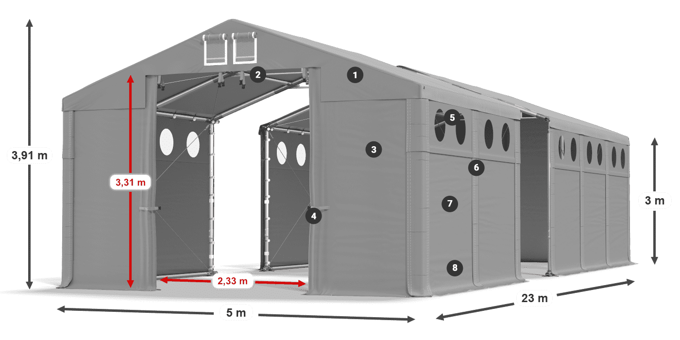 Tető: MS 580 PVC Falak: FR O 620 PVC 3 m jelmagyarázat