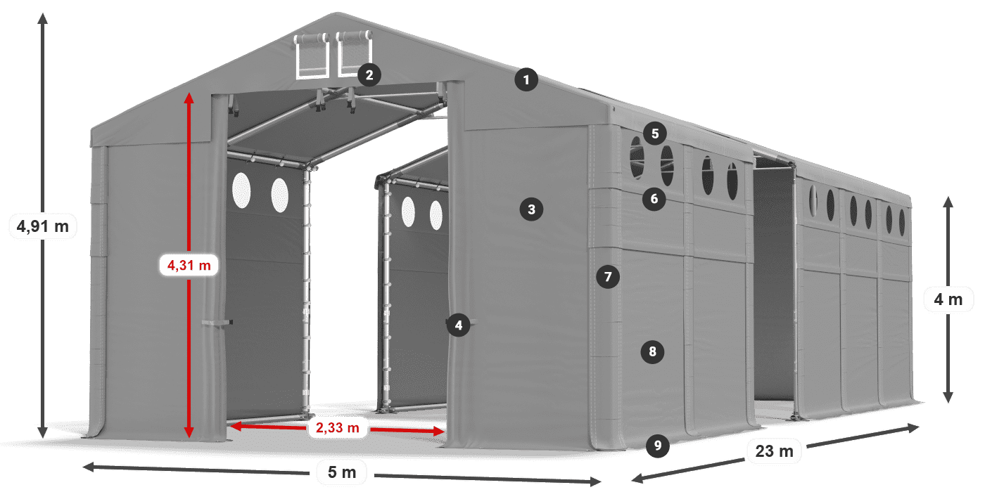 Tető: FR 620 PVC Falak: SD O 500 PVC 4 m jelmagyarázat