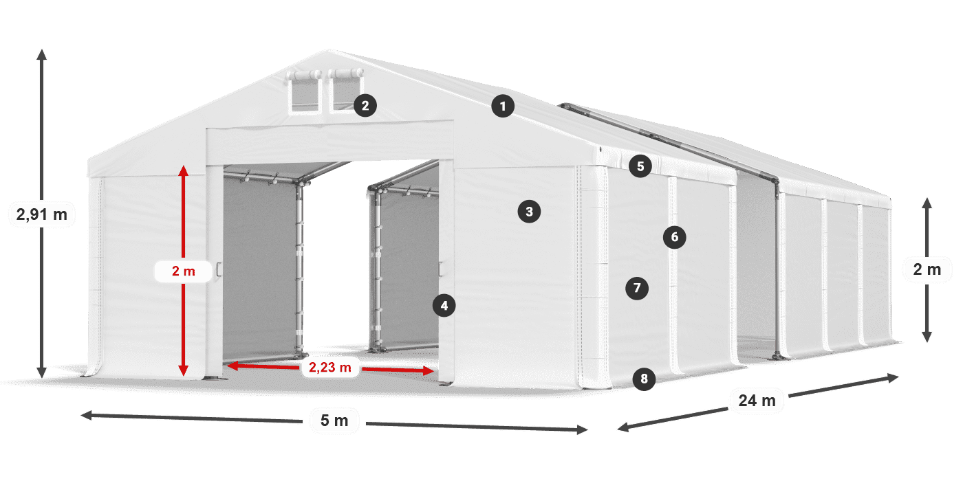 Tető: FR 620 PVC Falak: SD 580 PVC 2 m jelmagyarázat