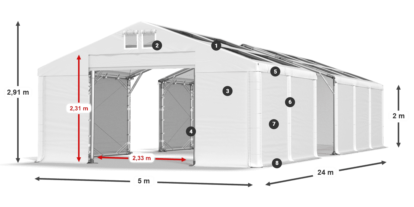 Tető: MS T 580 PVC Falak: FR 620 PVC 2 m jelmagyarázat