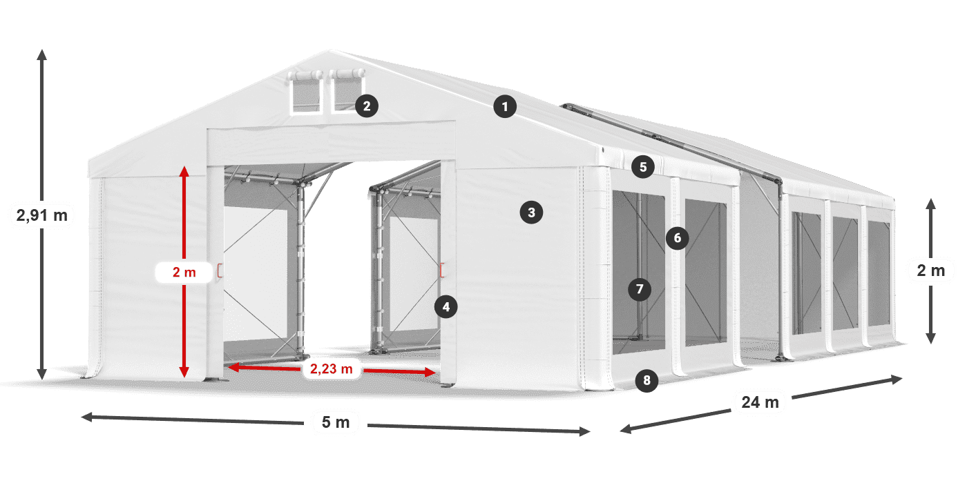 Tető: MS 580 PVC Falak: MS 580 PVC 2 m jelmagyarázat