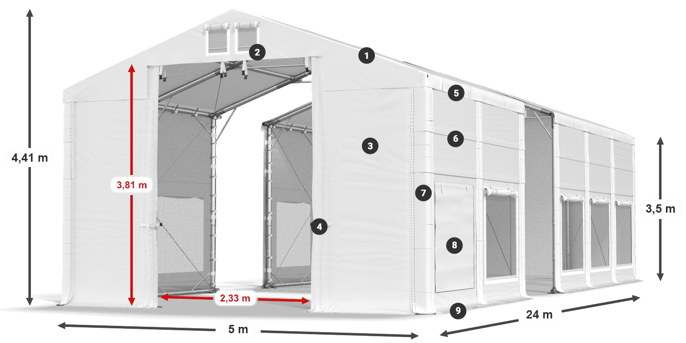 Tető: MS 580 PVC Falak: SD M 500 PVC 3,5 m jelmagyarázat