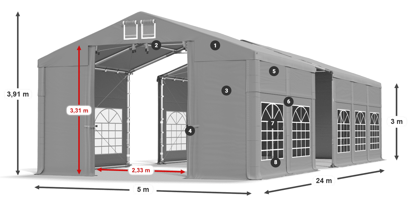 Tető: FR 620 PVC Falak: SD 500 PVC 3 m jelmagyarázat