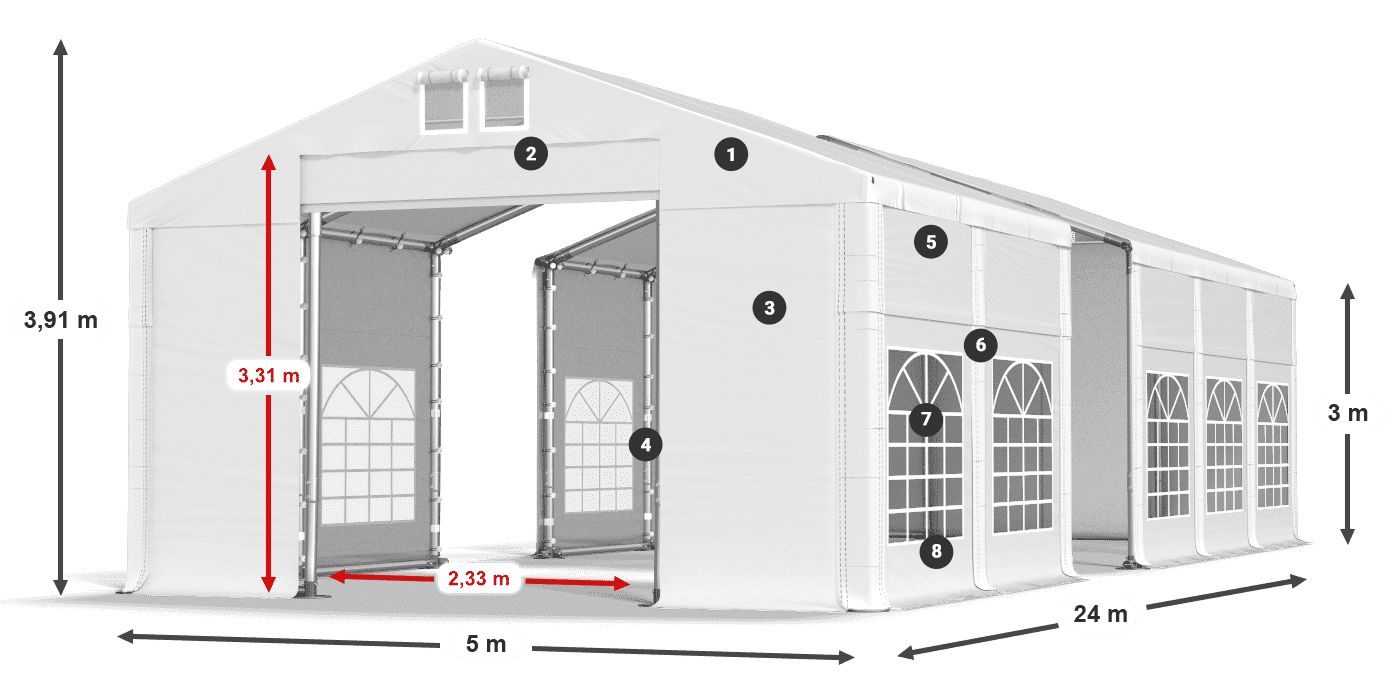 Tető: MS 580 PVC Falak: FR 620 PVC 3 m jelmagyarázat
