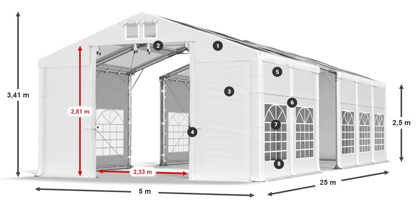 Tető: MS 580 PVC Falak: SD 500 PVC 2,5 m jelmagyarázat