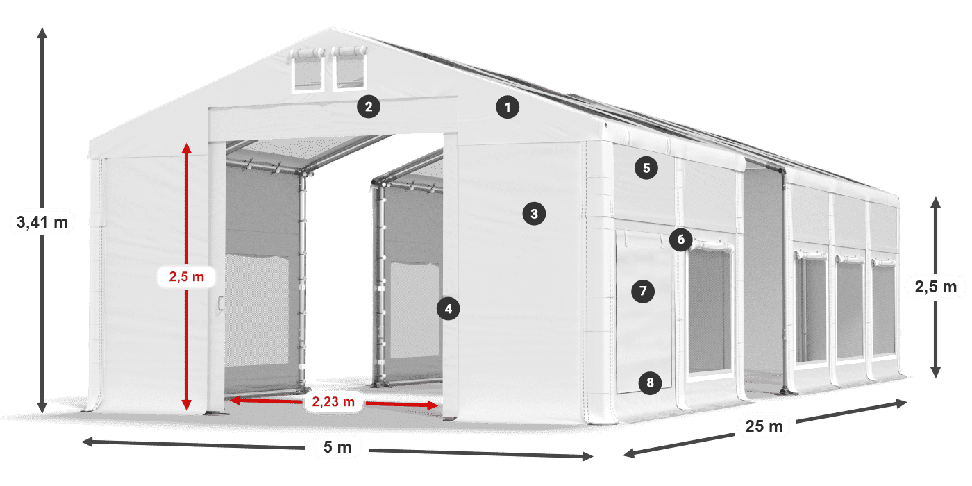 Tető: MS T 580 PVC Falak: SD M 500 PVC 2,5 m jelmagyarázat