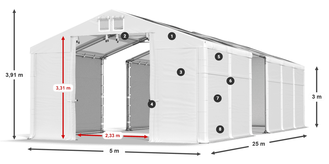 Tető: MS T 580 PVC Falak: FR 620 PVC 3 m jelmagyarázat