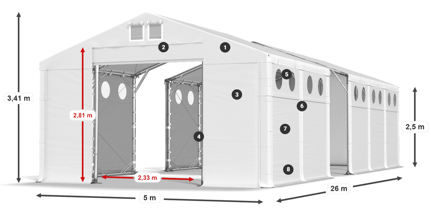 Tető: MS 580 PVC Falak: FR O 620 PVC 2,5 m jelmagyarázat