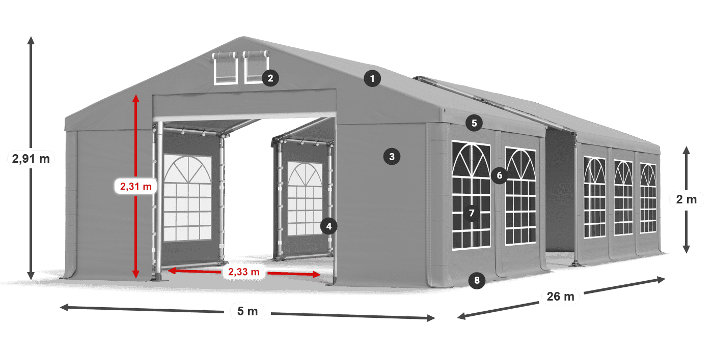 Tető: FR 620 PVC Falak: SD 500 PVC 2 m jelmagyarázat