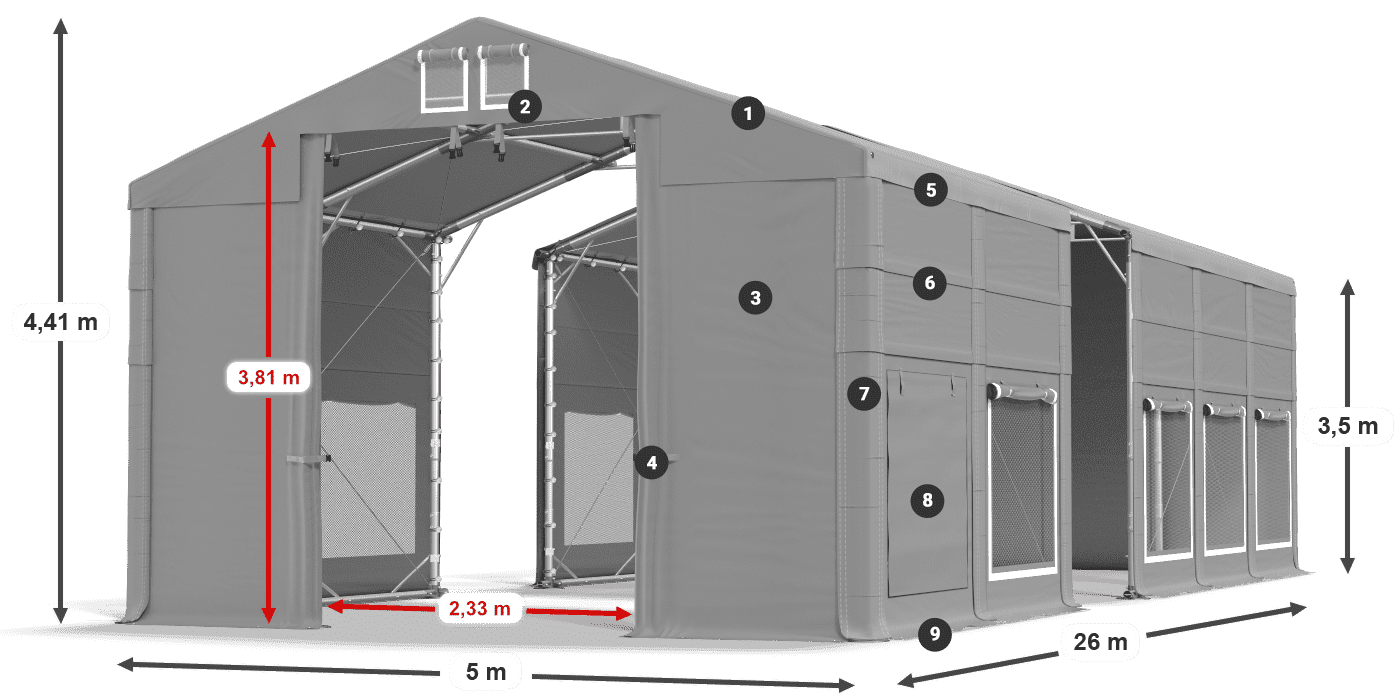 Tető: FR 620 PVC Falak: SD 500 PVC 3,5 m jelmagyarázat