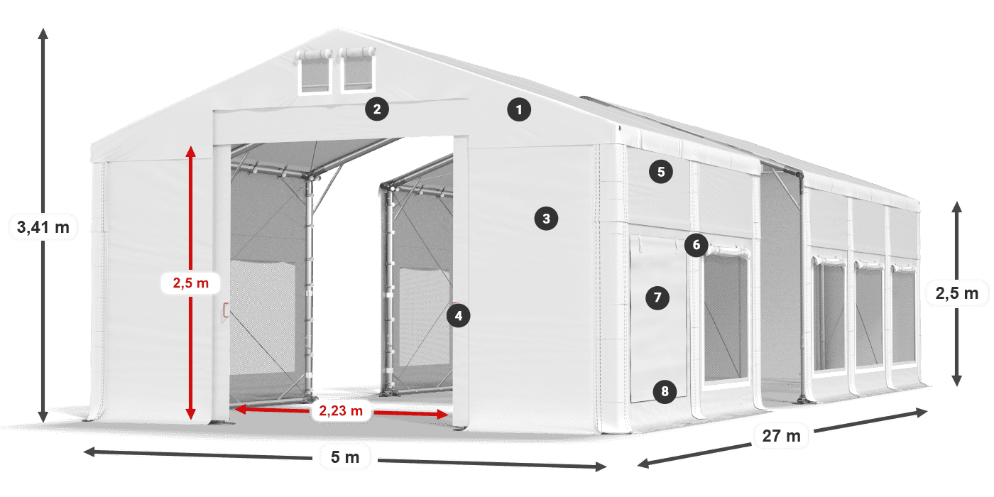 Tető: MS 580 PVC Falak: SD M 500 PVC 2,5 m jelmagyarázat