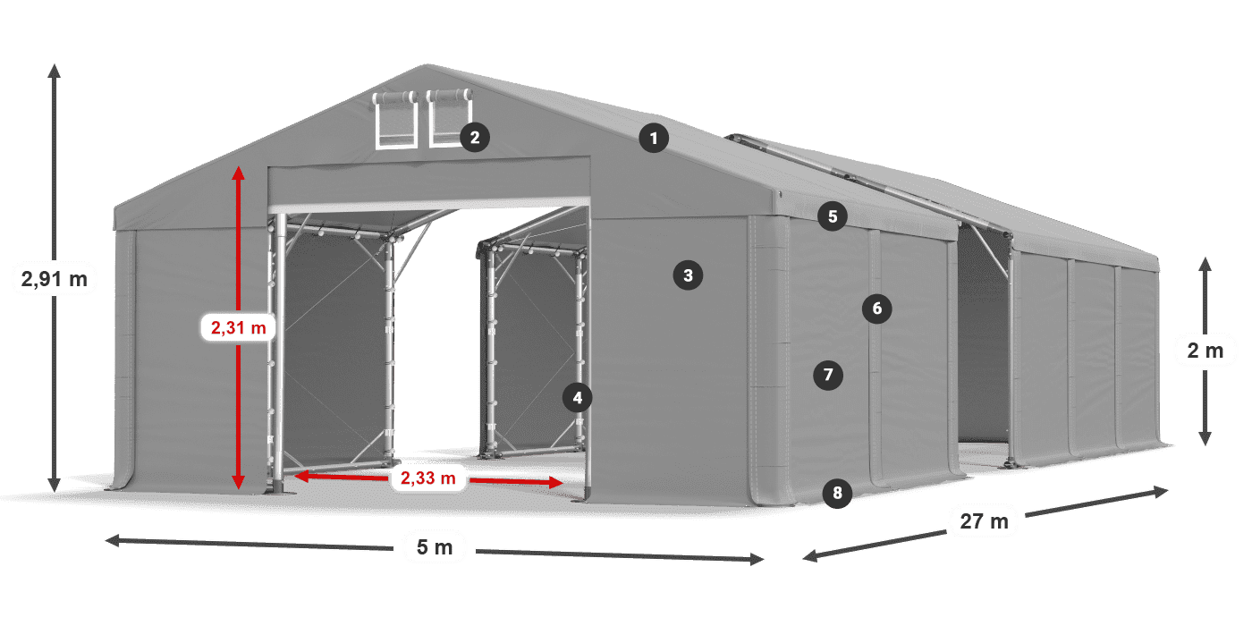 Tető: FR 620 PVC Falak: SD 500 PVC 2 m jelmagyarázat