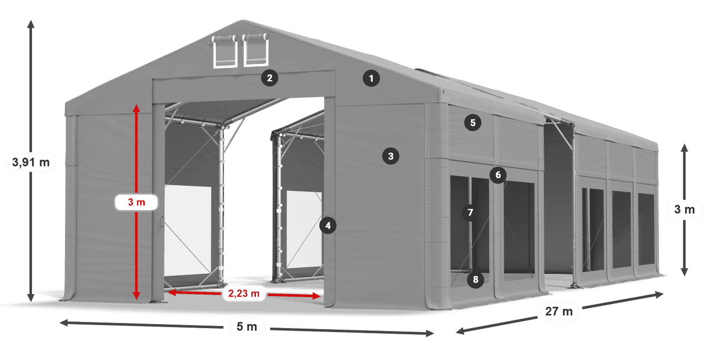 Tető: FR 620 PVC Falak: MS 580 PVC 3 m jelmagyarázat