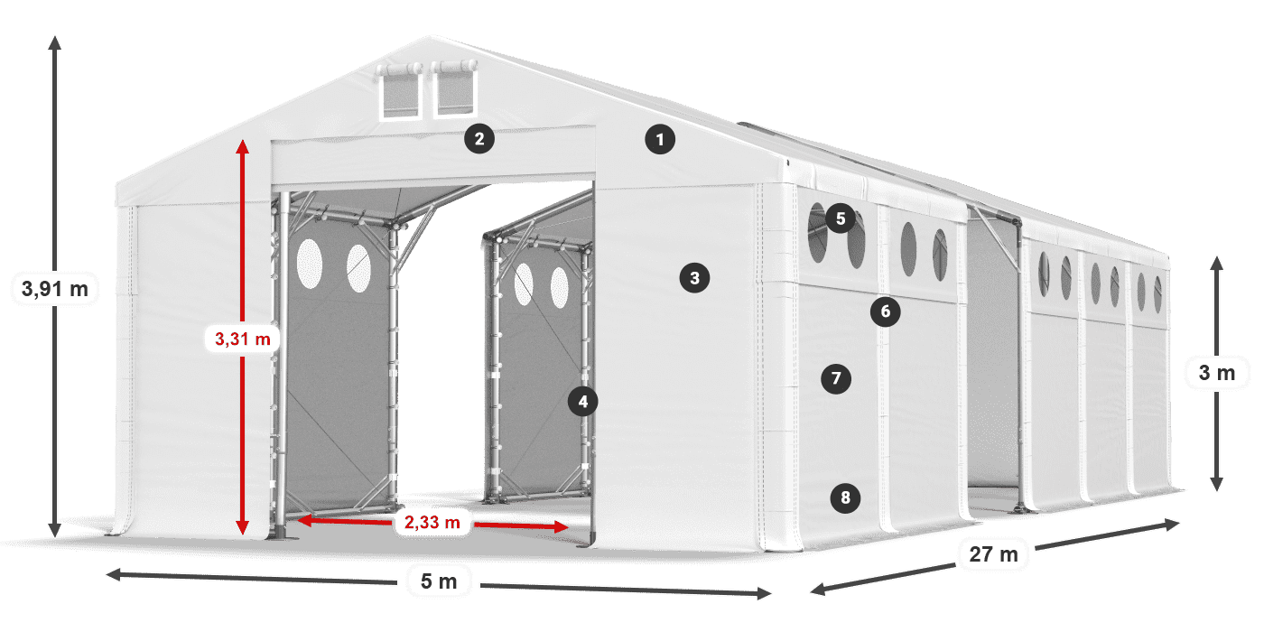 Tető: FR 620 PVC Falak: MS O 580 PVC 3 m jelmagyarázat