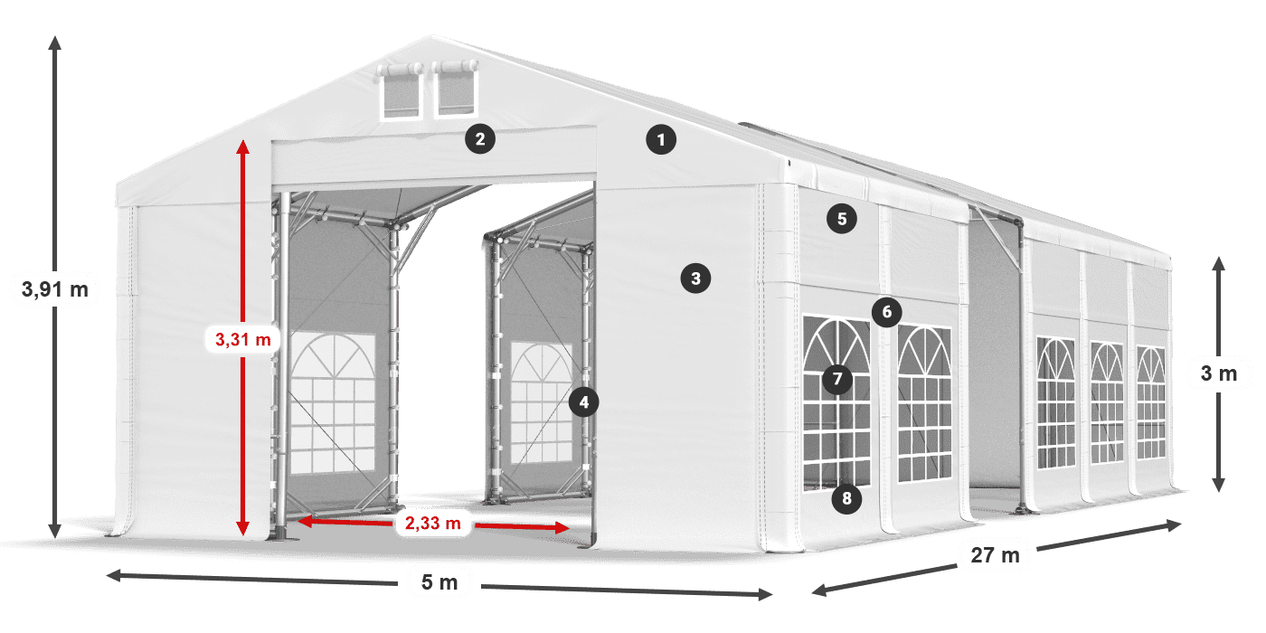 Tető: MS 580 PVC Falak: FR 620 PVC 3 m jelmagyarázat
