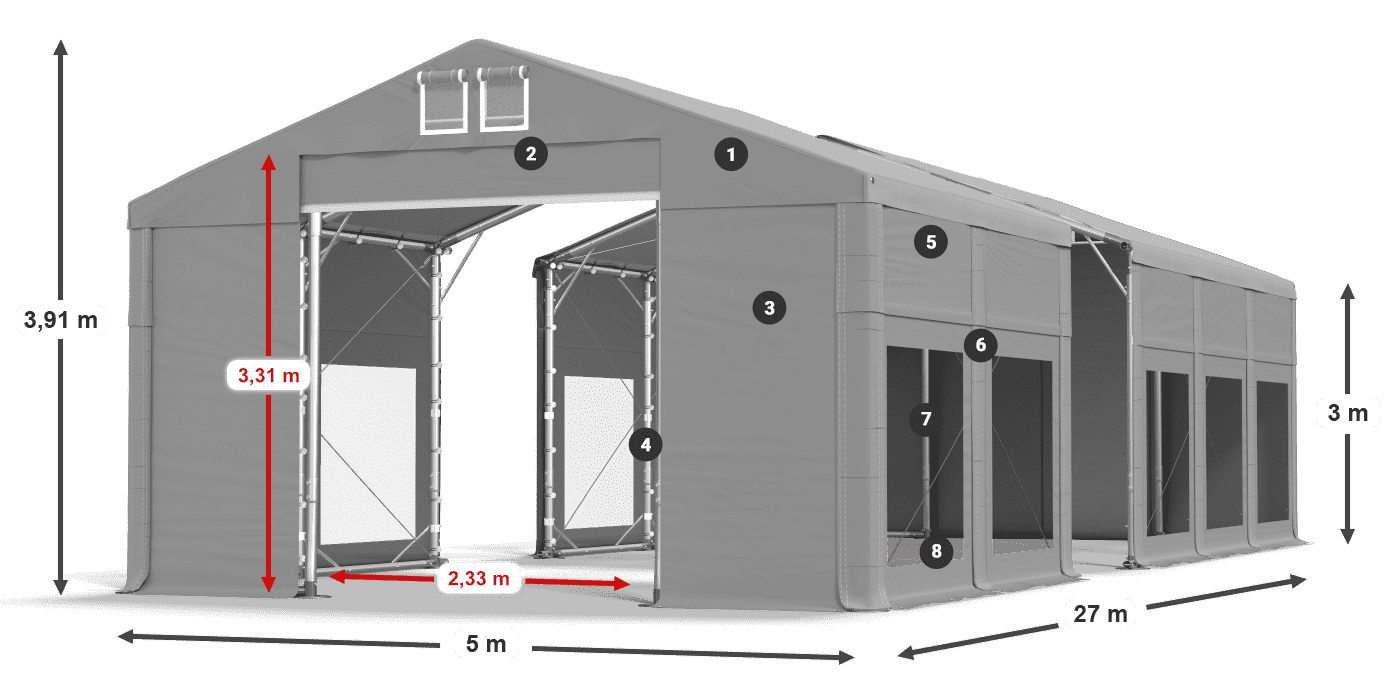 Tető: MS 580 PVC Falak: MS 580 PVC 3 m jelmagyarázat