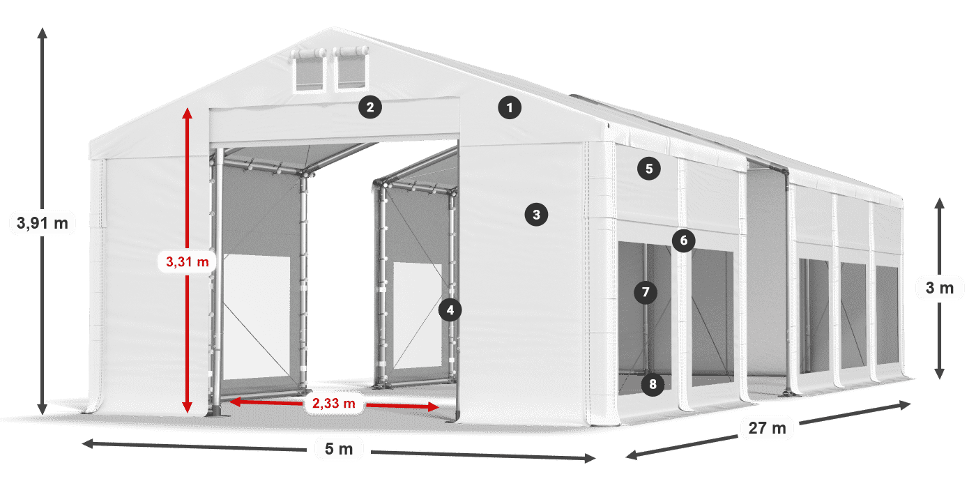 Tető: MS 580 PVC Falak: MS 580 PVC 3 m jelmagyarázat