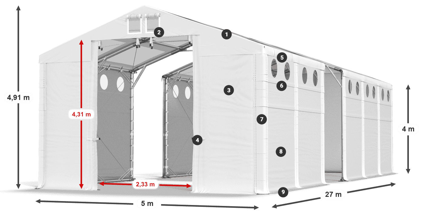 Tető: MS T 580 PVC Falak: MS O 580 PVC 4 m jelmagyarázat