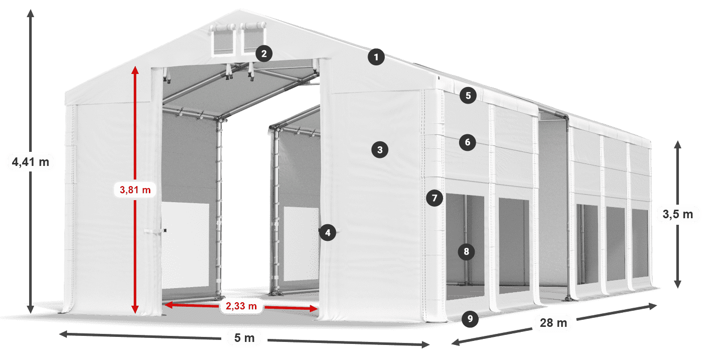 Tető: FR 620 PVC Falak: MS 580 PVC 3,5 m jelmagyarázat