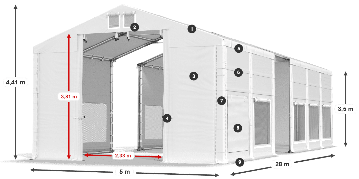 Tető: MS 580 PVC Falak: SD M 500 PVC 3,5 m jelmagyarázat