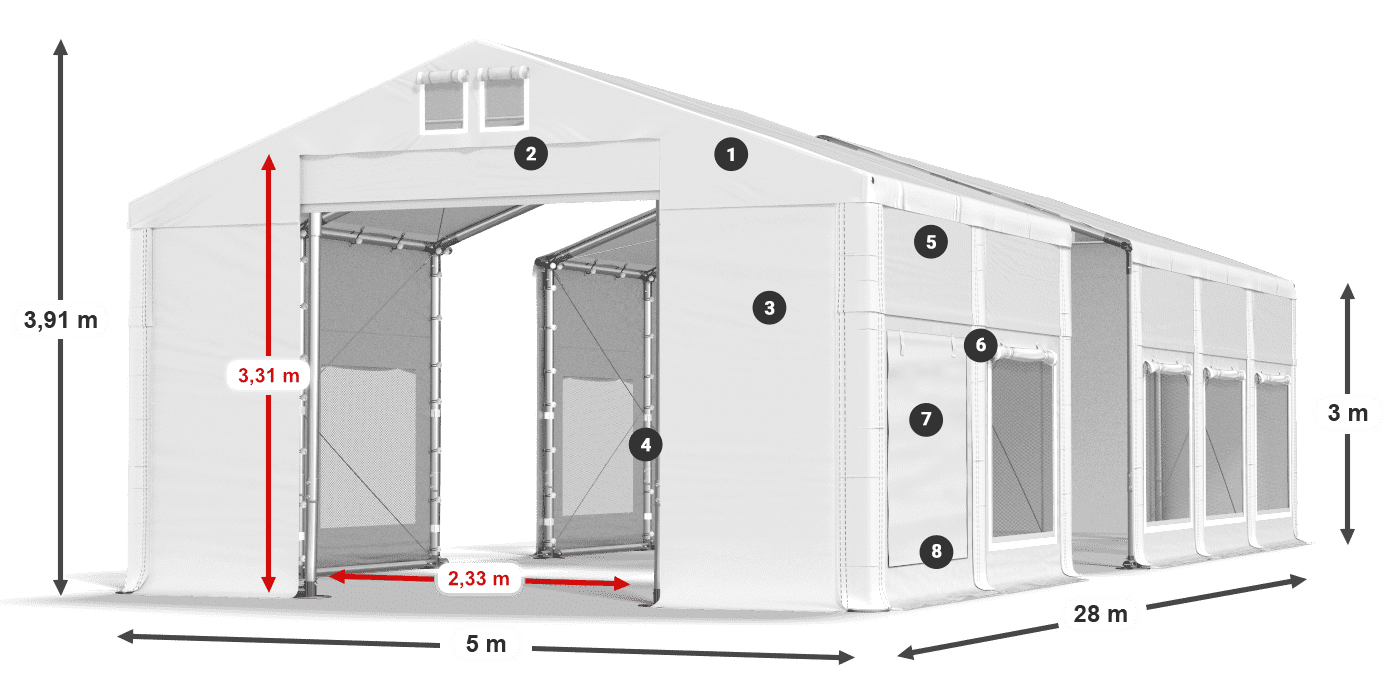 Tető: MS 580 PVC Falak: SD M 500 PVC 3 m jelmagyarázat
