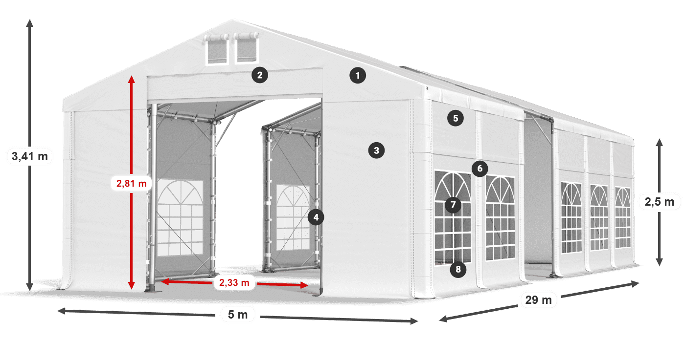 Tető: FR 620 PVC Falak: SD 500 PVC 2,5 m jelmagyarázat