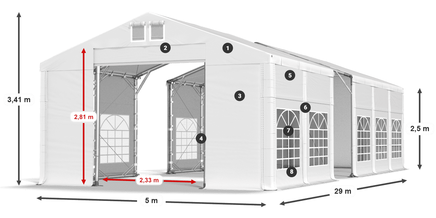 Tető: FR 620 PVC Falak: SD 500 PVC 2,5 m jelmagyarázat