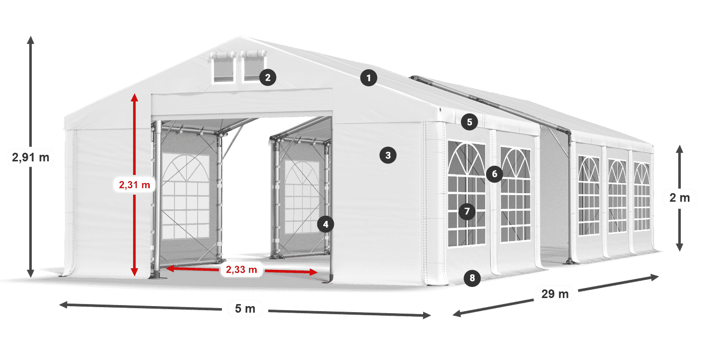 Tető: FR 620 PVC Falak: SD 500 PVC 2 m jelmagyarázat