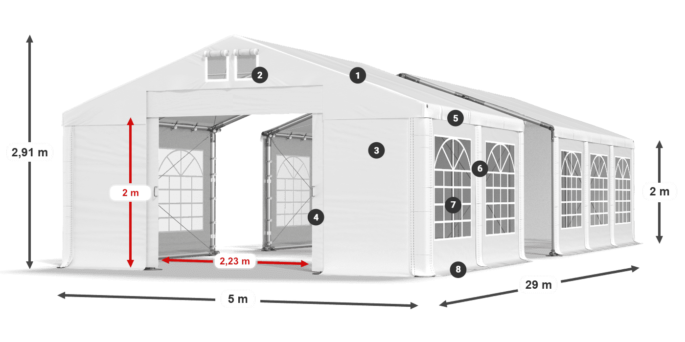 Tető: FR 620 PVC Falak: SD 500 PVC 2 m jelmagyarázat