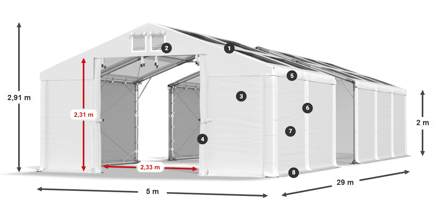 Tető: MS T 580 PVC Falak: FR 620 PVC 2 m jelmagyarázat
