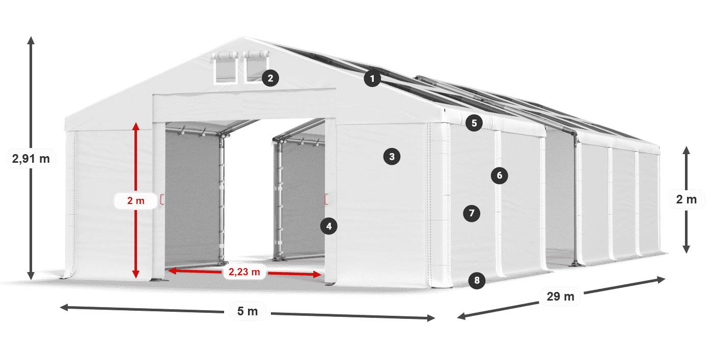 Tető: MS T 580 PVC Falak: FR 620 PVC 2 m jelmagyarázat