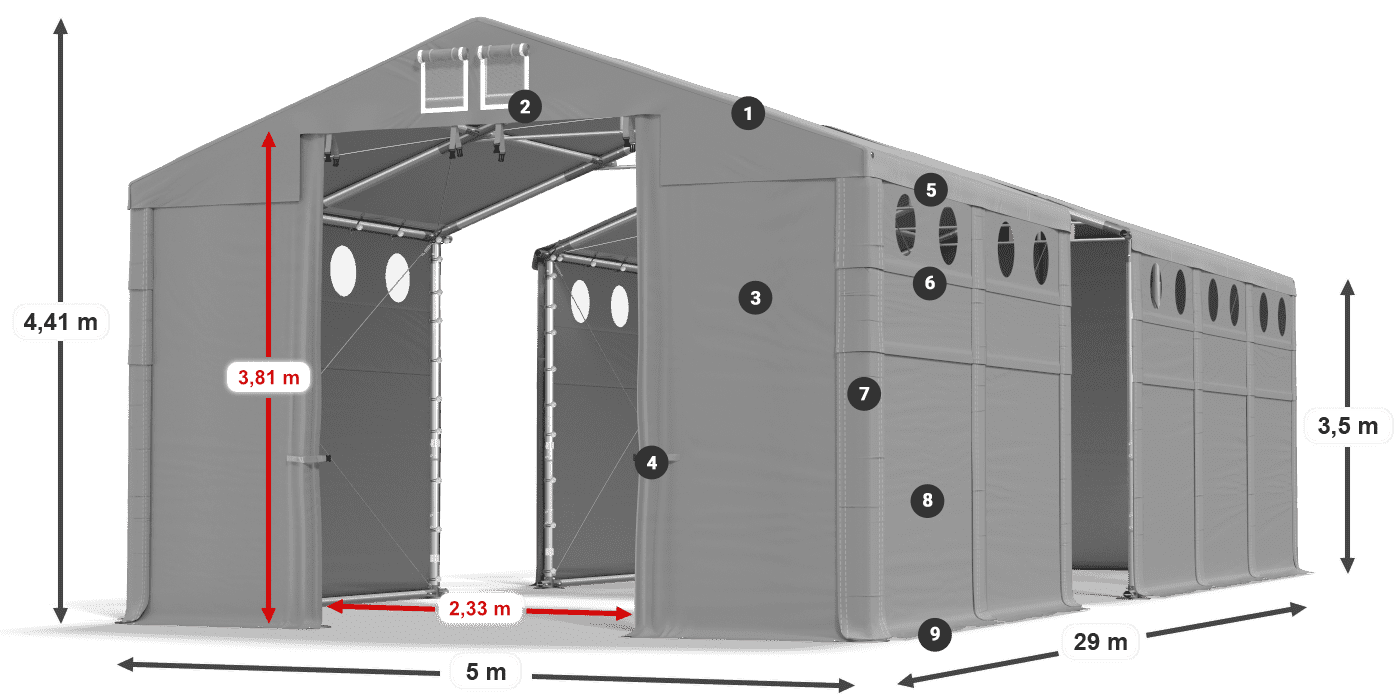 Tető: FR 620 PVC Falak: SD O 500 PVC 3,5 m jelmagyarázat