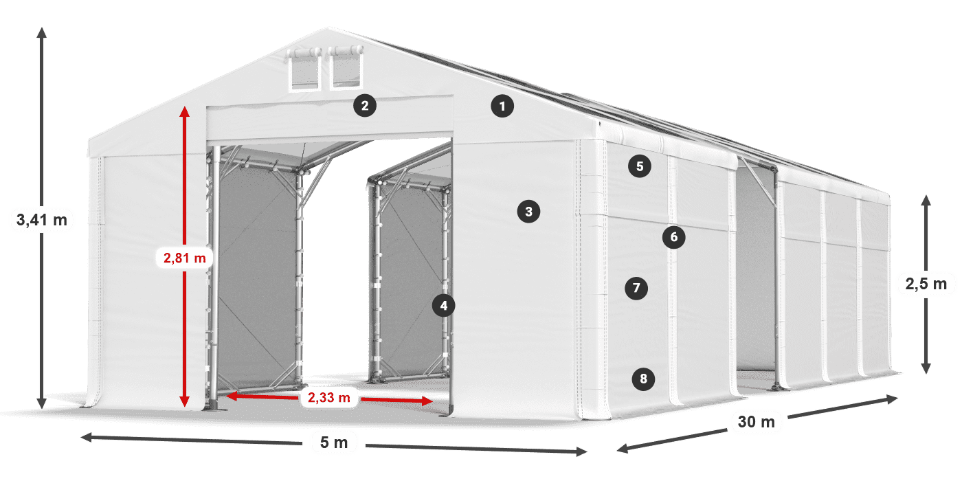 Tető: MS T 580 PVC Falak: SD 500 PVC 2,5 m jelmagyarázat