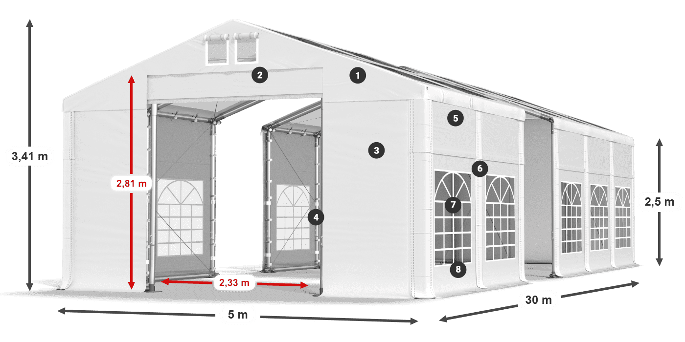 Tető: MS 580 PVC Falak: SD 500 PVC 2,5 m jelmagyarázat