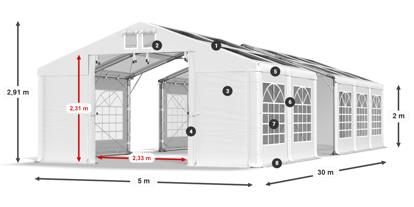 Tető: MS 580 PVC Falak: SD 500 PVC 2 m jelmagyarázat