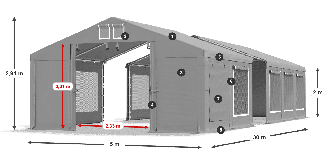 Tető: MS 580 PVC Falak: SD M 500 PVC 2 m jelmagyarázat