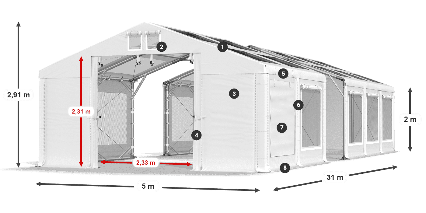 Tető: MS T 580 PVC Falak: SDM 500 PVC 2 m jelmagyarázat