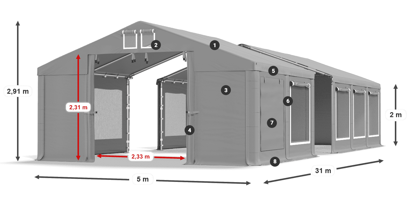Tető: MS 580 PVC Falak: SD M 500 PVC 2 m jelmagyarázat