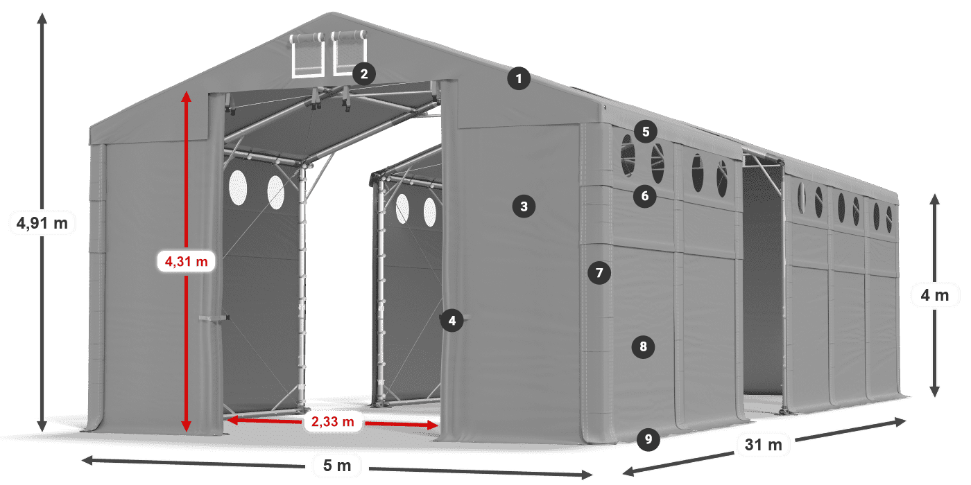 Tető: MS 580 PVC Falak: FR O 620 PVC 4 m jelmagyarázat