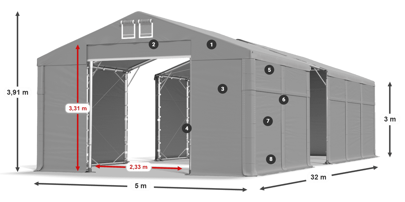 Tető: MS 580 PVC Falak: SD 500 PVC 3 m jelmagyarázat