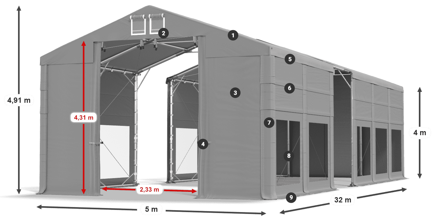 Tető: MS 580 PVC Falak: MS 580 PVC 4 m jelmagyarázat