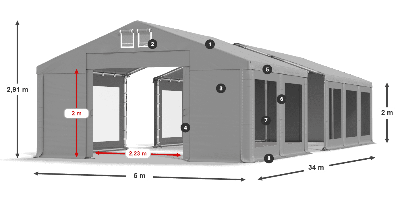 Tető: FR 620 PVC Falak: MS 580 PVC 2 m jelmagyarázat