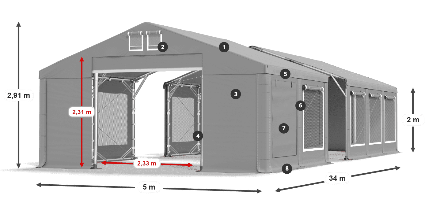 Tető: FR 620 PVC Falak: SD 500 PVC 2 m jelmagyarázat