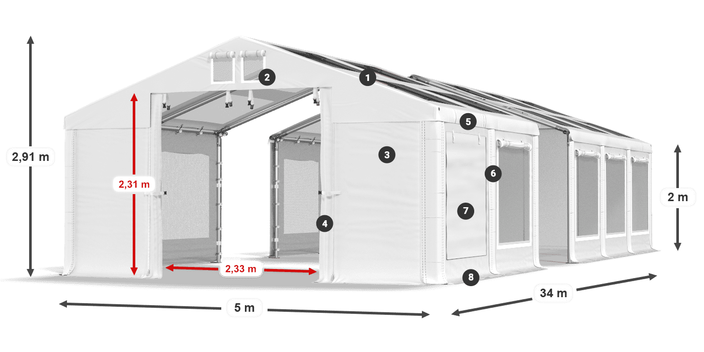 Tető: MS T 580 PVC Falak: SDM 500 PVC 2 m jelmagyarázat
