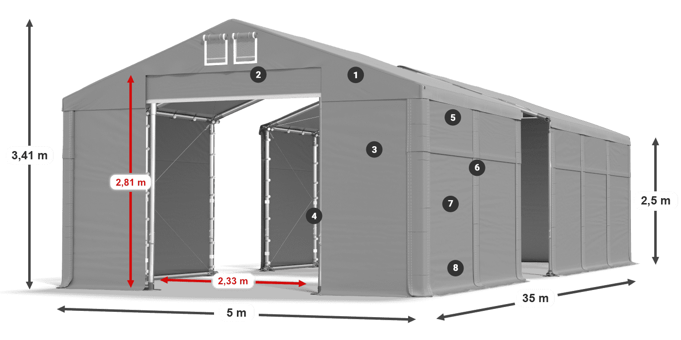Tető: FR 620 PVC Falak: MS 580 PVC 2,5 m jelmagyarázat