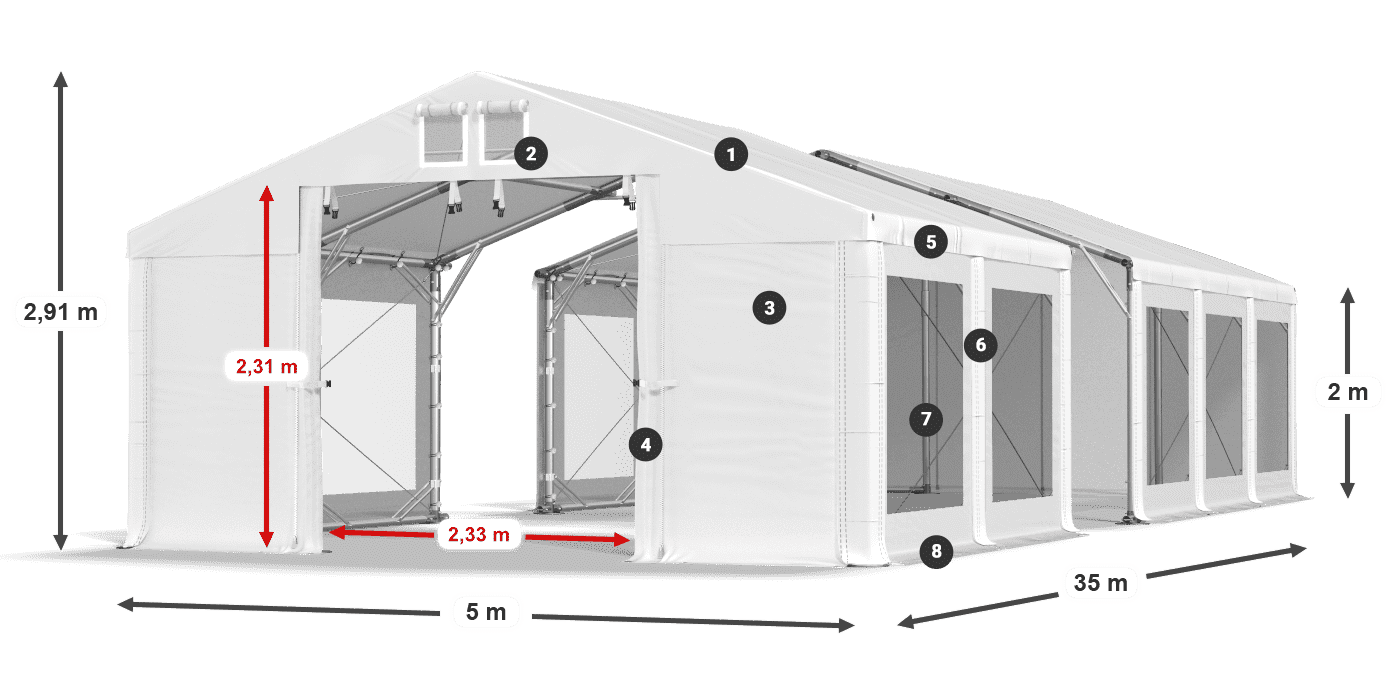 Tető: MS 580 PVC Falak: MS 580 PVC 2 m jelmagyarázat