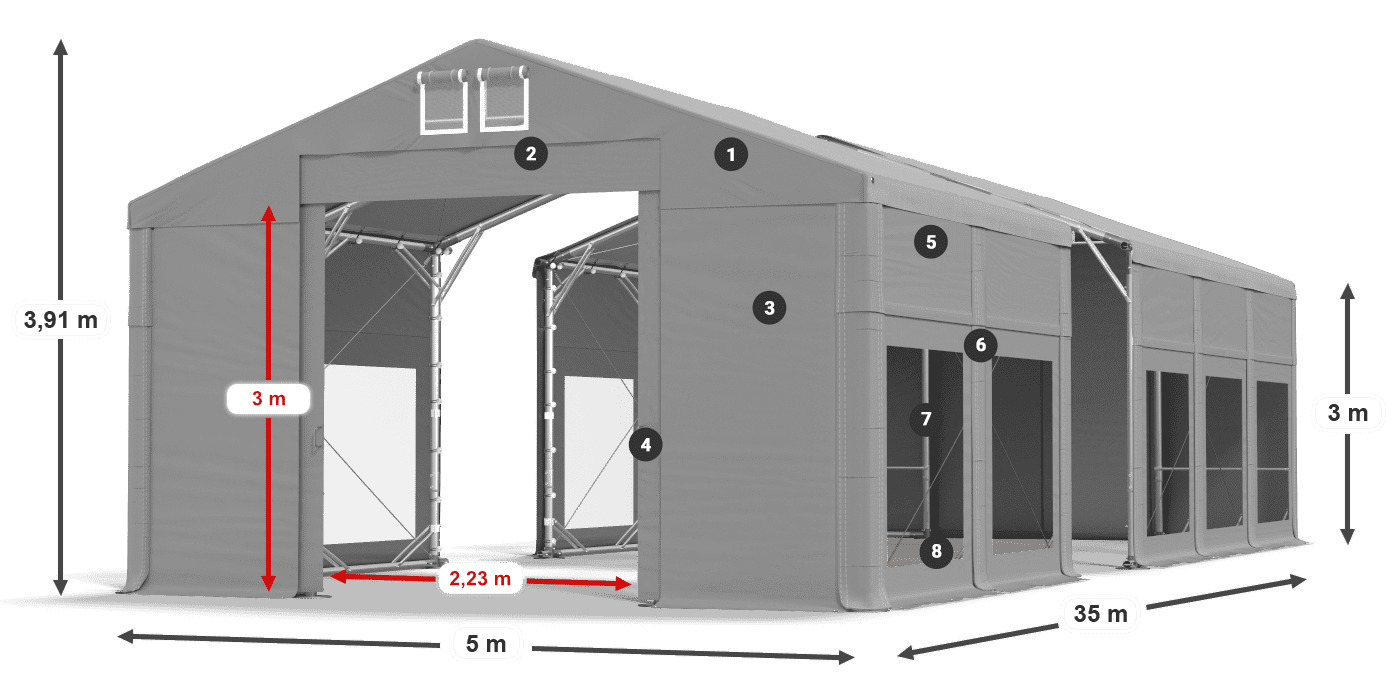 Tető: FR 620 PVC Falak: MS 580 PVC 3 m jelmagyarázat