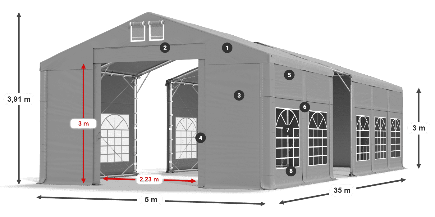 Tető: FR 620 PVC Falak: SD 500 PVC 3 m jelmagyarázat